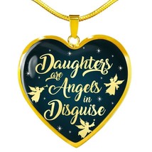 Daughters Are Angels In Disguise Stainless Steel 18k Gold Heart Pendant 18-22&quot; - £37.31 GBP+