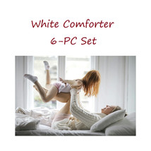 6 Piece White Comforter Set   Queen &amp; King Size - Thick Pintuck Comforter Set - £97.76 GBP