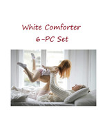 6 Piece White Comforter Set   Queen &amp; King Size - Thick Pintuck Comforte... - £105.67 GBP