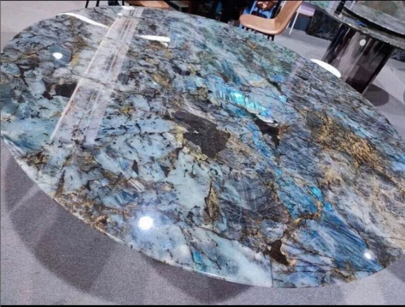 Stunning Round Coffee Table Labradorite Stone Countertop Desk Table Outd... - $293.21+