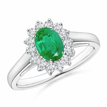 ANGARA Princess Diana Inspired Emerald Ring with Diamond Halo in 14K Gold - £1,029.49 GBP