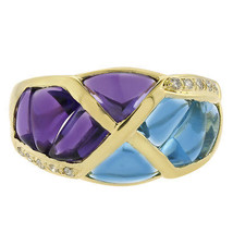 0.10 Carat Round Cut Diamond &amp; Multicolor Gemstone Ring 18K Yellow Gold - £632.29 GBP