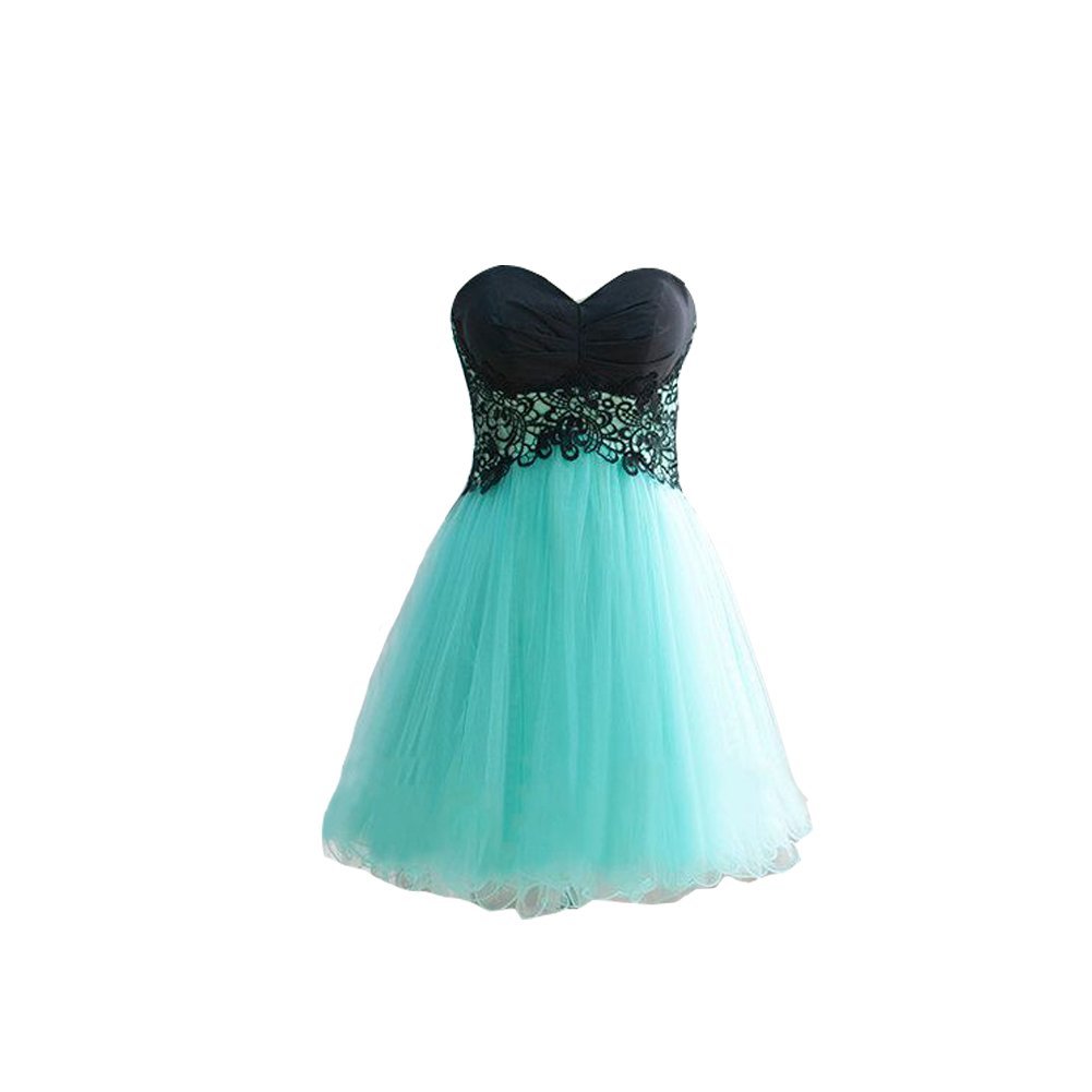 Kivary Women's Black Lace and Mint-Blue Short Knee Length Corset Tulle Prom Home
