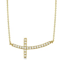 0.75CT Real Moissanite Sideways Curved Cross Pendant 14K Yellow Gold Plated - £60.02 GBP