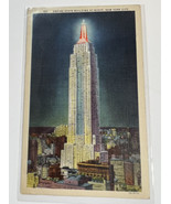 Postcard Empire State Building at Night NYC Color Linen White Border 194... - £3.53 GBP