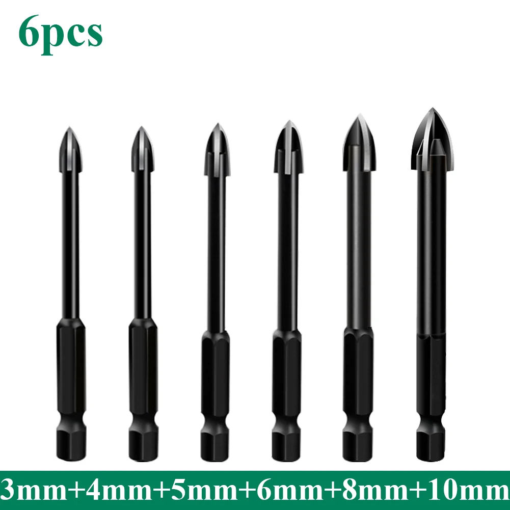 6pc 3/4/5/6/8/10mm Drill Bits Cross Hex Tile Bits Gl Ceic Concrete Hole Opener A - £164.84 GBP