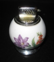 PORCELAIN Floral Pattern Flowers Ladies Table Top Automatic Petrol Lighter - $24.99