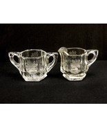 Hexagon Creamer and Sugar Bowl Set, Etched Floral, Heavy Vintage Glass, ... - $20.02 CAD