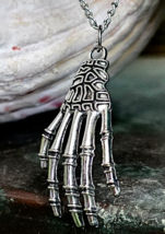 Skeleton Hand Pendant Necklace Halloween Zombie Rocker Bone Steampunk Horror - £3.90 GBP