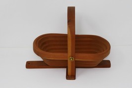 Collapsible Folding Oval Wooden Bowl Basket w/ Handle - £22.36 GBP