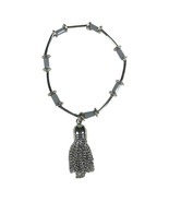 Beaded Silvertone Bracelet Size 8 inch Stretch Jewelry Unisex Tassel Gra... - £15.65 GBP
