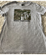 MTV Boys Gray Brown Green Camouflage Logo Short Sleeve Shirt 10-12 - £11.77 GBP