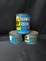 Old Lot Of 3 MAXWELL HOUSE COFFEE Metal Tin Cans With Lids 1940s 1950s - $554.45 MXN