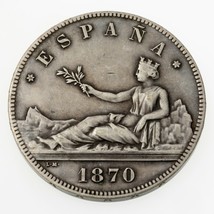 1870 Spain 5 Pesetas Silver Coin In Very Fine, KM 655 - $345.51