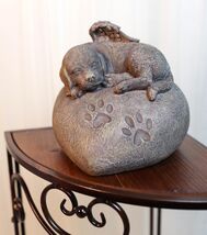 Angelic Labrador Dog Sleeping On Heart Stone Cremation Urn Pet Memorial ... - $39.99