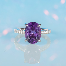 Elegant Oval Cut Solitaire Ring - Natural Untreated Amethyst Deep Purple Ring - £103.43 GBP