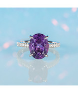 Elegant Oval Cut Solitaire Ring - Natural Untreated Amethyst Deep Purple... - £102.22 GBP
