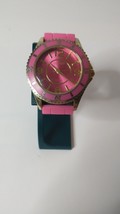 Gossip Pink Dial Round Silver Tone Case 40 mm Pink Rubber Band Watch Tested - £9.65 GBP