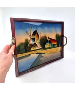 Art Deco Reverse Painted Glass Serving Tray – Vintage Dutch Windmill Scene - £83.57 GBP