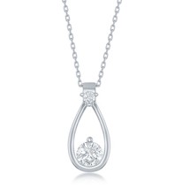 Sterling Silver Pearshaped, Round CZ Pendant - £21.25 GBP