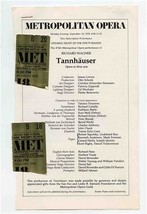 Tannhauser Ticket Stubs Metropolitan Opera 1978 Richard Cassilly Kurt Moll  - £17.20 GBP