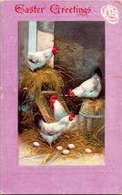 c1910 Easter Postcard. Chickens Hens Rooster eggs straw a1 - £17.73 GBP