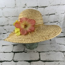 Straw Sun Hat Wide Brim Large Flower Accent Women’s Fashion - £19.45 GBP