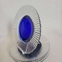 Cobalt Blue Clear Ribbed Glass Salad Plates 8 1/4" (Set Of 4) Excellent ... - $23.74