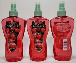 (3) Body Fantasies Strawberry Fantasy Body Spray Mist Perfume Big 8 Oz Bottles - $31.67