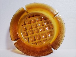 Vintage Blenko Art Glass Wheat (Amber) Waffle Handmade 8.25&quot; Ashtray #697S - £26.10 GBP
