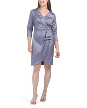 New Alex Evenings Purple Faux Wrap Satin Sheath Dress Size 16 $1699 - £56.84 GBP