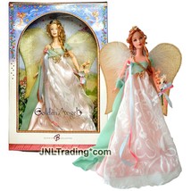 Yr 2006 Barbie Pink Label Collector Doll GOLDEN ANGEL in Green Gown with Bouquet - £139.85 GBP