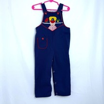 Vintage Pete&#39;s Jeans Kids Overalls Train Applique Side Button 24 Months Unisex - £19.51 GBP