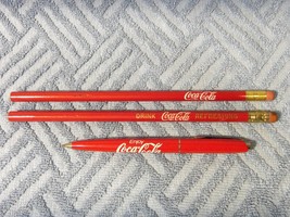 3 Piece Coca Cola Lot Vintage Pen &amp; Pencils Enjoy , Drink, Refreshing - £7.75 GBP