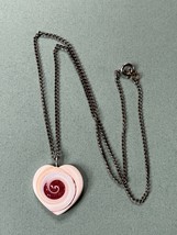 Vintage Silvertone Chain w Carved Seashell w Inlaid Red Coral Swirl Heart Shaped - $14.89