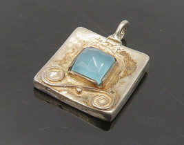 925 Sterling Silver - Vintage Chalcedony Swirl Detail Square Pendant - PT14370 - £26.99 GBP