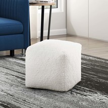 Modern Square Off-White Faux Fur Pouf Ottoman Footstool Bean Bag Chair - $119.99
