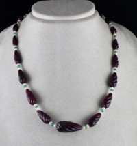 Natural Ruby Beads Carved Tear Drops 257 Cts Emerald Pearl Gemstone Necklace - £1,328.92 GBP