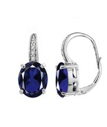 5CT Simulated Sapphire &amp; Diamond Drop/Dangle Leverback Earrings 14K Gold... - £65.47 GBP