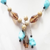 Swarovski Element Ladies Necklace Beaded - Turquoise &amp; Lt. Smoke Topaz  - £49.37 GBP