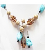 Swarovski Element Ladies Necklace Beaded - Turquoise &amp; Lt. Smoke Topaz  - £49.13 GBP