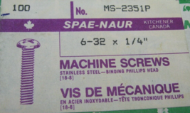 Spaenaur MS-2351P #6-32 1/4&quot; Round Phillips Head Stainless-Steel - NOS Q... - $5.69