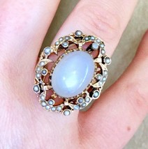 Authenticity Guarantee 
BIG Antique Victorian 14K Moonstone and Seed Pearl En... - £3,139.79 GBP