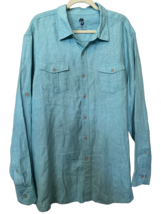 Ocean &amp; Coast Size 2XL Linen Aqua Blue Long Sleeve Roll Tab Button Up Shirt - $20.76