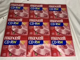 Maxell Lot Of 9 Pack CD-RW 650 MB / 74 Minutes NEW SEALED Individual Cases - £15.80 GBP