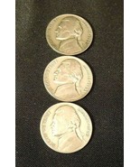 1943 PDS Silver Wartime Jefferson Nickels (Three) AA20-7414 Vintage - £90.80 GBP