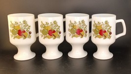 Set of 4 Vintage Corning Ware Spice of Life Milk Glass Pedestal Mugs Cof... - $24.00