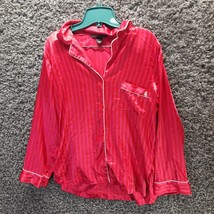 Victoria Secret PJ Top Sleep Shirt Women Small Red Pink Stripe Satin Sle... - $13.97