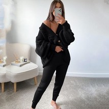 Winter Women Warm V-neck Knit Suit Fashion Single-Breasted  Loose Sweater +  Wai - £86.78 GBP