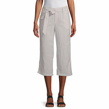Liz Claiborne Belted Cropped Pants Size X-LARGE Beige Flax Stripe New - £20.85 GBP